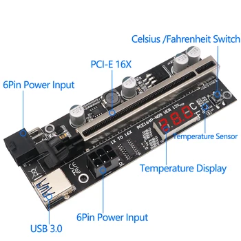Най-новата версия на PCIE Странично с графичен разширение от 1x до 16x с датчик за температура за таксите, адаптер Странично с захранването на GPU за майнинга