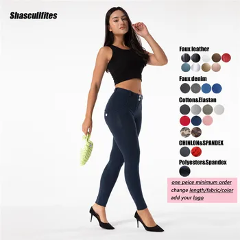 Направен по поръчка панталони Shascullfites за спорт и шейпингом, сини разтеглив, гамаши за бягане с ефект повдигащ, дамски спортни панталони голям размер