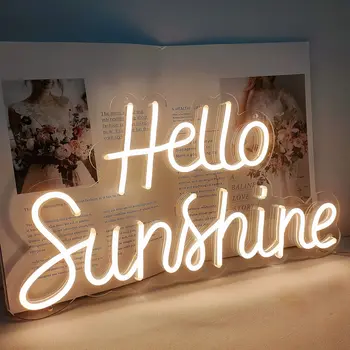 Неонова реклама с Hello Sunshine с USB-регулатор на яркостта за офис, дом на изкуството, стенни бара, декор за парти, тапет за снимки, идеален подарък за приятели