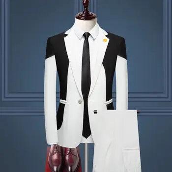 Нов бизнес случайни мъжки контрастен костюм в британския стил на средна възраст, украсени с боди, комплект от две части, костюми за мъже Terno