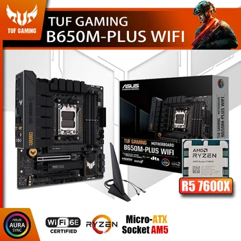 Нов Комплект ASUS TUF GAMING B650M-PLUS WIFI С процесор на AMD Ryzen 5 7600X CPU Процесор Памет DDR5 дънна Платка AM5 RGB mATX Combo