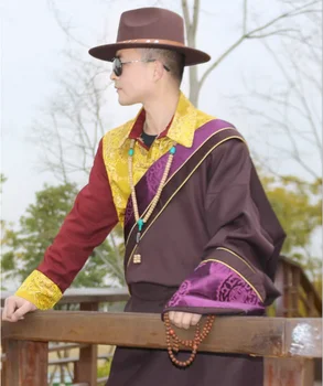 Нов тибетски халат за баня, мъжки комплект, в тибетския етнически стил, тибетское палто, цветен тибетски костюм