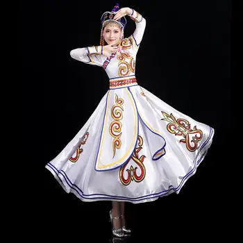 Нова възрастен монголски танцов костюм Рокля за изказвания в стил женски малцинство Монголски танцов костюм Художествен изпита Голяма пола-люлка