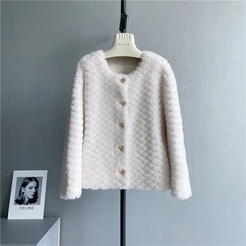 Нова дамско палто от естествена кожа 2023, зима, корейски стил, модни дебела Ежедневни топло яке, произведено от овче кожа за прически, връхни дрехи D92