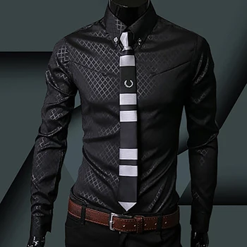 Нова луксозна мъжка риза Argyle в бизнес стил, приталенная, мека, комфортна, приталенная, ежедневни риза с дълъг ръкав, подарък за мъже
