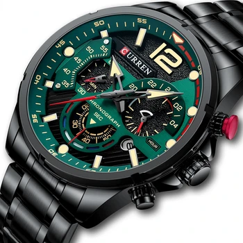 Нови зелени мъжки часовници, най-добрата марка за луксозни кварцов часовник от неръждаема стомана, мъжки спортни часовници с дата, водоустойчив ръчен часовник, най-добрият подарък