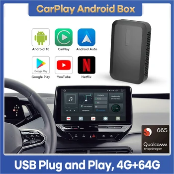Новият Qualcomm CarPlay AI Box Безжичен CarPlay Android Auto HDMI Netflix, Youtube IPTV за Kia VW, Ford Benz, Audi, Toyota, Chevrolet