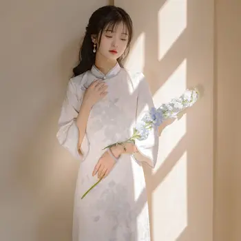 Ново лятно винтажное шифоновое рокля Чонсам, китайското традиционно ципао с ръкав три четвърти, елегантна рокля за дамски дрехи