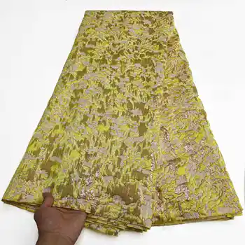 Новост, зелена африканска нигерийская жаккардовая плат, 5 ярда, френска конфедерация висококачествена тъкан за партита, сатен дамасская брокат, лейси плат