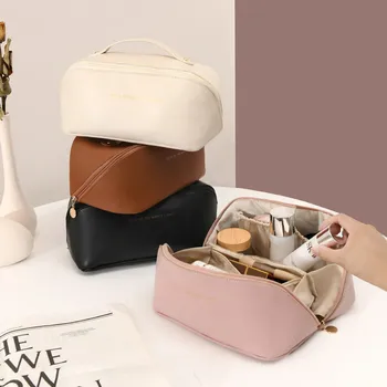 Обикновен женски козметични чанти от изкуствена кожа за пътуване, портативни мини-чанти и калъфи за пране, водоустойчив многофункционален косметичка за баня