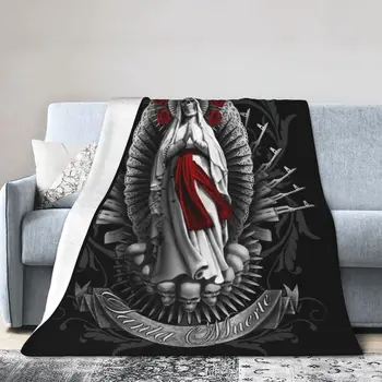Одеяла Santa Muerte Топла фланела Дама на Света на смъртта мексикански череп Юрган за спалня Офис покривки за легло