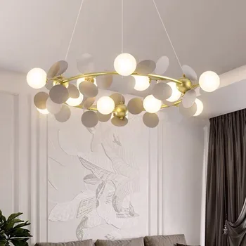 Окачен лампа Led Art Chandelier Light Room Decor Модерен Цветен кръгъл метален G9 Регулируем Стъклен окачен лампа за дневна