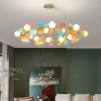 Окачен лампа Led Art Chandelier Light Room Decor Модерен Цветен кръгъл метален G9 Регулируем Стъклен окачен лампа за дневна