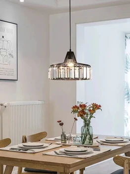 Окачен лампа Nordic LED за кухня, островен трапезария, кръгла модерна железен полилей, черно кът с мека мебел, стъклени осветителни тела E27