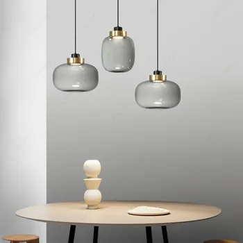 Окачен лампа за хранене в скандинавски стил loft, промишлени висящи осветителни тела от опушен-сиво стъкло, начало декор за хола, модерни led осветителни тела