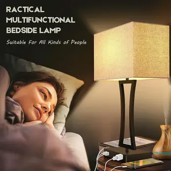 от 2 Настолни Лампи със сензорен контрол, Съвременната Нощна лампа с 3-Лентов Регулируема яркост и 2 USB порта, Кремаво Нощни и Настолни лампи с Филтър Абажуром