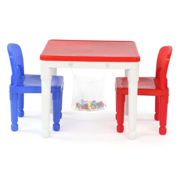 Пластмасова маса за занимания с деца 2 в 1 и комплект от 2 стола, бял, червен и син