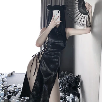 Порно, Секси бельо Рокли Женски китайското традиционно бандажное мини-рокля с висока цепка Qipao за cosplay, рокля за парти в нощен клуб