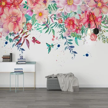 Потребителски стенни тапети за стените, 3D пасторални цветя цветя пеперуда живопис с маслени бои Модерна дневна Спалня ТЕЛЕВИЗИЯ Фонова стена