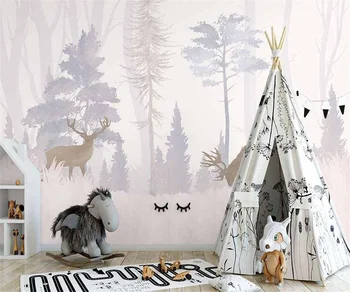 Потребителски фотообои Скандинавски ръчно рисувани горски лосове интериора на детската стая с художествени достойнства стенни рисувани от папие-маше тапети