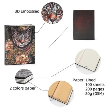 Прекрасна котка бележник в 3D тисненой кожена корицата, дневник, Ретро планер формат А5, Училище, офис, творчески подарък бележка книги