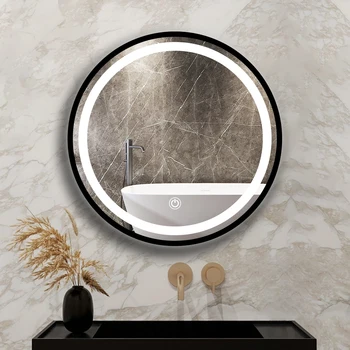 Продажба на едро, висококачествена рамка от стипца, декоративна кръгла форма, сензор за човешкото тяло, интелигентен сензорен екран, led огледало за баня