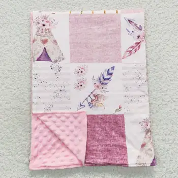 Продажба на едро на Бебешко розово одеяло в стил бохо, Фланелевое детско коварен одеяло с пера за малки момичета, детско спално бельо в западен стил, руно