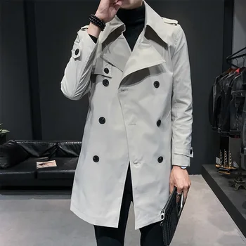 Пролет-есен приталенная яке със средна дължина, в корейски стил, оборудвана британски стил, красив мъжки ежедневни свободен двубортный тренч, палто