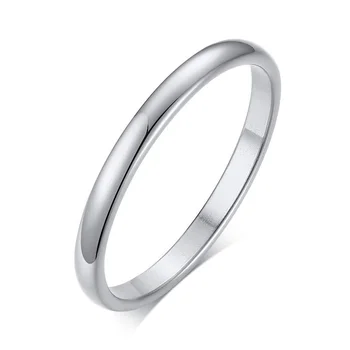 пръстен сребърен цвят с дебелина 2 мм от неръждаема стомана, сватбени марки, куполни мъжки и женски обикновен пръстен, класически подарък за годеж, в размер от 3 до 10