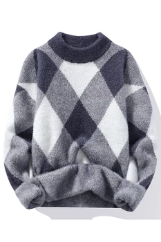 Пуловер, Мъжки Модни Пуловери, С кръгло деколте, плътно Прилепнали Плетени Пуловери, Мъжки Спортни Клубни Пуловери, Топ