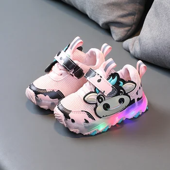 Размери 21-30, детски обувки с led подсветка за момче, светещи маратонки с шарени крави, черни маратонки за момиченца, дишащи обувки за деца