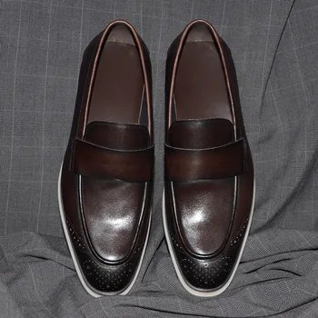 Размери 38-46, Стилни мъжки лоферы-пени от естествена кожа, Ежедневни обувки, без закопчалка, Mocassin Homme, Пътна обувки, Мъжки обувки