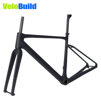 Рамката на велосипеда VeloBuild от въглеродни влакна с чакъл повърхност, пътен дисковата спирачка DI2, която минава през оста на 142 мм, вилка 100 *12 мм