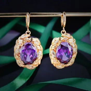 Реколта бижута, дизайнерски обеци в формата на зехтин клонки с имитация на лилаво диамант, висящи обеци за жени, луксозни аксесоари за партита