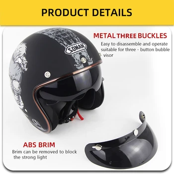 Ретро мотоциклет шлем, който да бъде одобрен от DOT, каска, с открито лице, Каско, мото каска, HD козирки, предното стъкло, уличен туристически каска за скутер