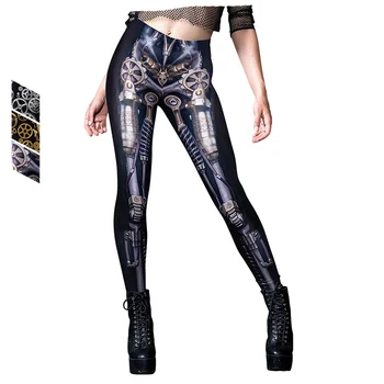 Ретро панталони в стил steampunk с 3D принтом, стегнати, за cosplay стимпанков на Хелоуин, женски гамаши за йога, модни панталони