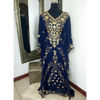 Рокля тъмно синьо caftans Дълга рокля Farasha Абая в Дубай, Мароко, моден тренд в Европа и Америка