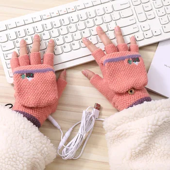 Ръкавици с топъл с капак на половината от палеца, плюшени ястия за ръце с анимационни модел, зимни Usb-топло, електрически нагревател