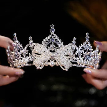 Сватбена короната в стил пеперуди, перли, планински кристал, реколта сватбени аксесоари, украси за коса, дамска мода, класически прическа за коса