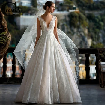Сватбени рокли с аппликацией Croadia и отворен гръб за жени, струята копчета за булката, модерно рокля от тюл