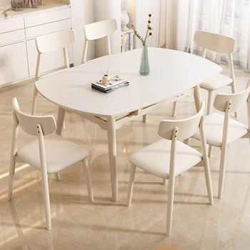 Сгъваема и плъзгаща се маса за хранене и Бяла Луксозна маса за хранене за закуска в индустриалния стил в скандинавски стил, обзаведени с мебели от масив Меса Кухненски мебели