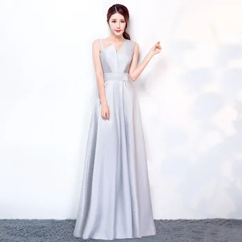 Секси Чонсам с асиметрично рамо, елегантен сив Макси-хор Qipao, очарователно вечерна рокля, плиссированный вечерен халат