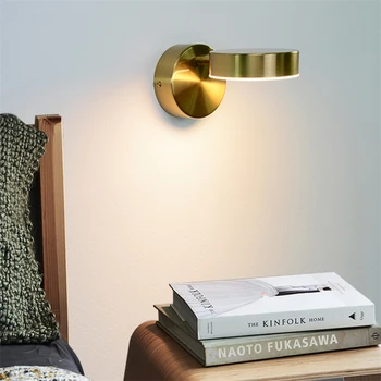 Скандинавски led монтиран на стената лампа с ключ, лампа за дневна, спалня, златни въртящи се светлини, нощна лампа с едно докосване на затъмняване, модерен начало декор