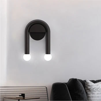 Скандинавски led монтиран на стената лампа, модерен обикновен черен лампа, креативна Хол, нощно шкафче за баня, начало декор, стенни лампи, лампа