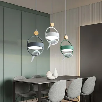 Скандинавски led окачен лампа с птици, за кухня, трапезария, окачена лампа, модерен дървен декор за дома, подвесное осветление