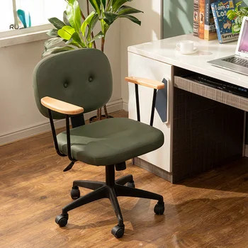 Скандинавски компютърен стол със стоманени крака, домашен офис стол в стил ретро, удобно работно бюро за дълго сядане, въртящ се стол за обучение, мебели
