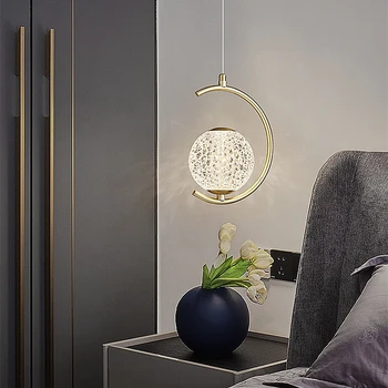 Скандинавски съвременен творчески нощни малък висящ лампа, метална led полилей, за хол, трапезария, изчистен окачен лампа
