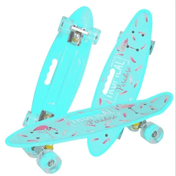 Скейтборд с един коромыслом, 4 колела, портативна дъска за каране на скейтборд, камиони, дъска за дребни риби, полиуретан, мигащи колело, рисуване на пренос на вода