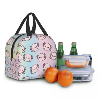 Скъпа чанта за обяд с изолация от аксолотля за училището офис, мультяшная саламандър, преносим термохолодильник, кутия за Bento за жени и деца