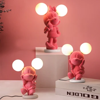 Сладко мишката Декоративна настолна лампа cartoony творчески малка странична лампа за спални скандинавски светодиодна настолна лампа с розов цвят Десктоп осветление за детска стая